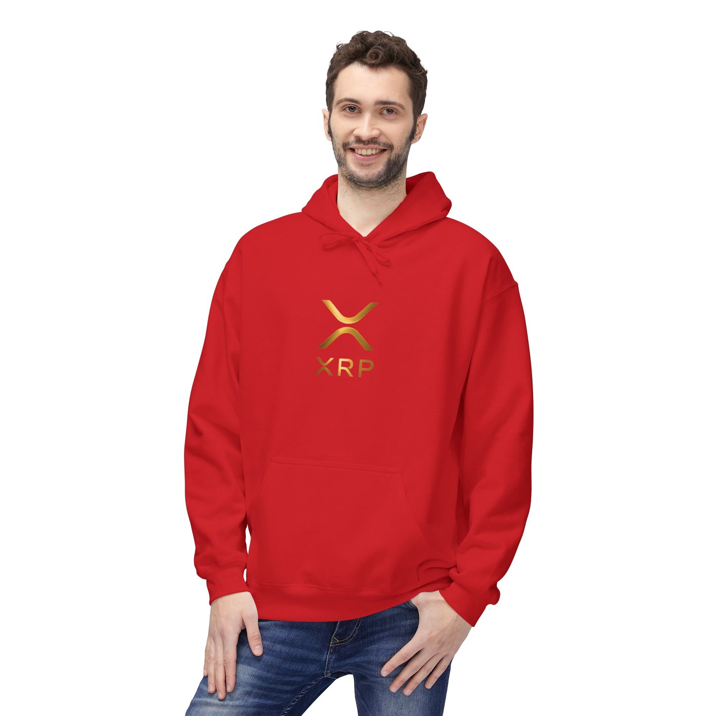 XRP Gold Logo Fleece Hoodie, Unisex Pullover, Cryptocurrency Apparel, Gift for Crypto Enthusiasts, Casual Streetwear, Perfect for Winter