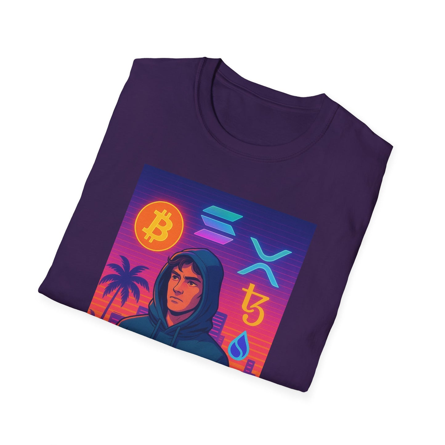 Crypto Bro Miami Neon T-Shirt, Unisex Softstyle Tee for Crypto Lovers, Bitcoin Merch, Tech Apparel, Gamer Shirt, Unique Gift Idea