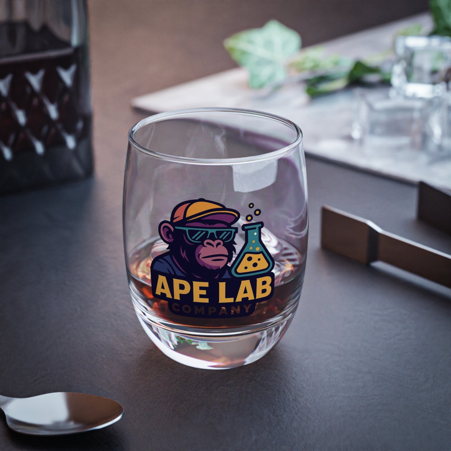 Whiskey Glass with Ape Lab Design, Fun Gift for Science Lovers, Unique Barware, Perfect for Birthdays, Home Bar Decor, Custom Drinkware