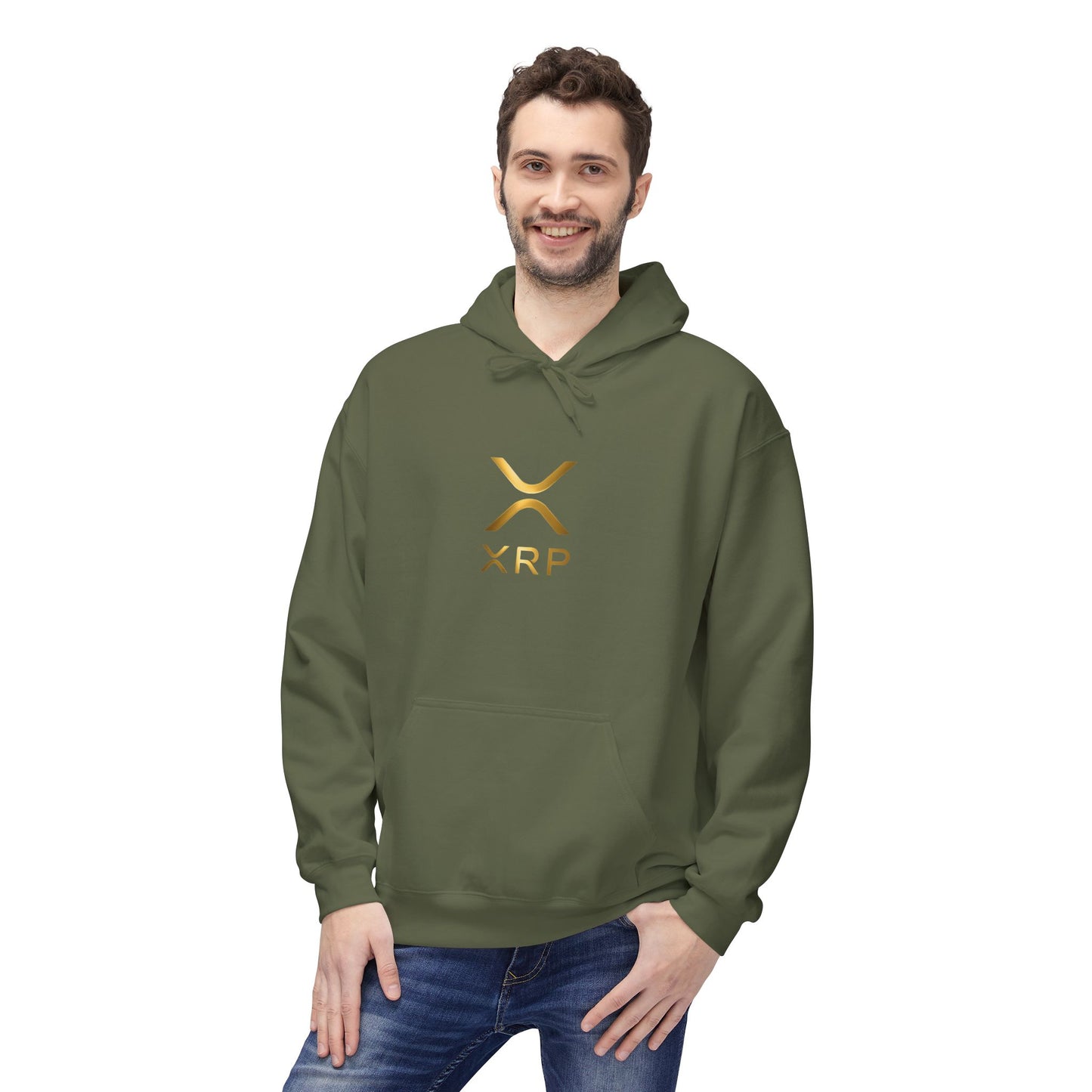 XRP Gold Logo Fleece Hoodie, Unisex Pullover, Cryptocurrency Apparel, Gift for Crypto Enthusiasts, Casual Streetwear, Perfect for Winter