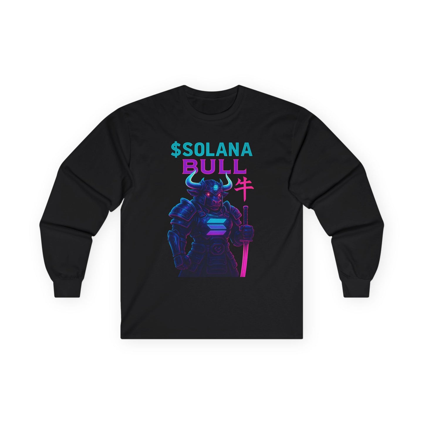 Solana Unisex Long Sleeve Tee with SOLANA BULL Design, Crypto Enthusiast Gift, Trendy Streetwear, Unique Shirt for Tech Lovers, Digital Art Apparel