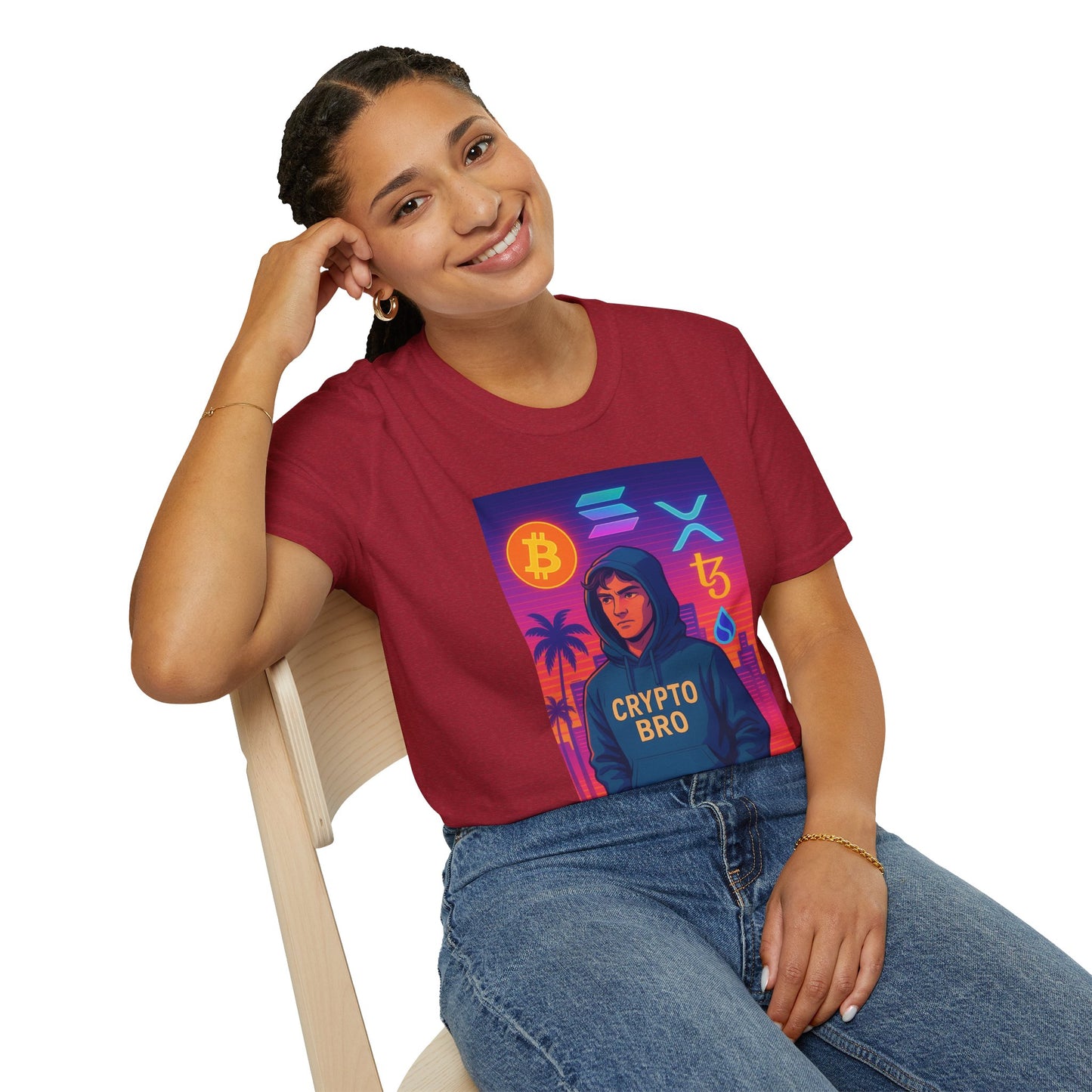 Crypto Bro Miami Neon T-Shirt, Unisex Softstyle Tee for Crypto Lovers, Bitcoin Merch, Tech Apparel, Gamer Shirt, Unique Gift Idea
