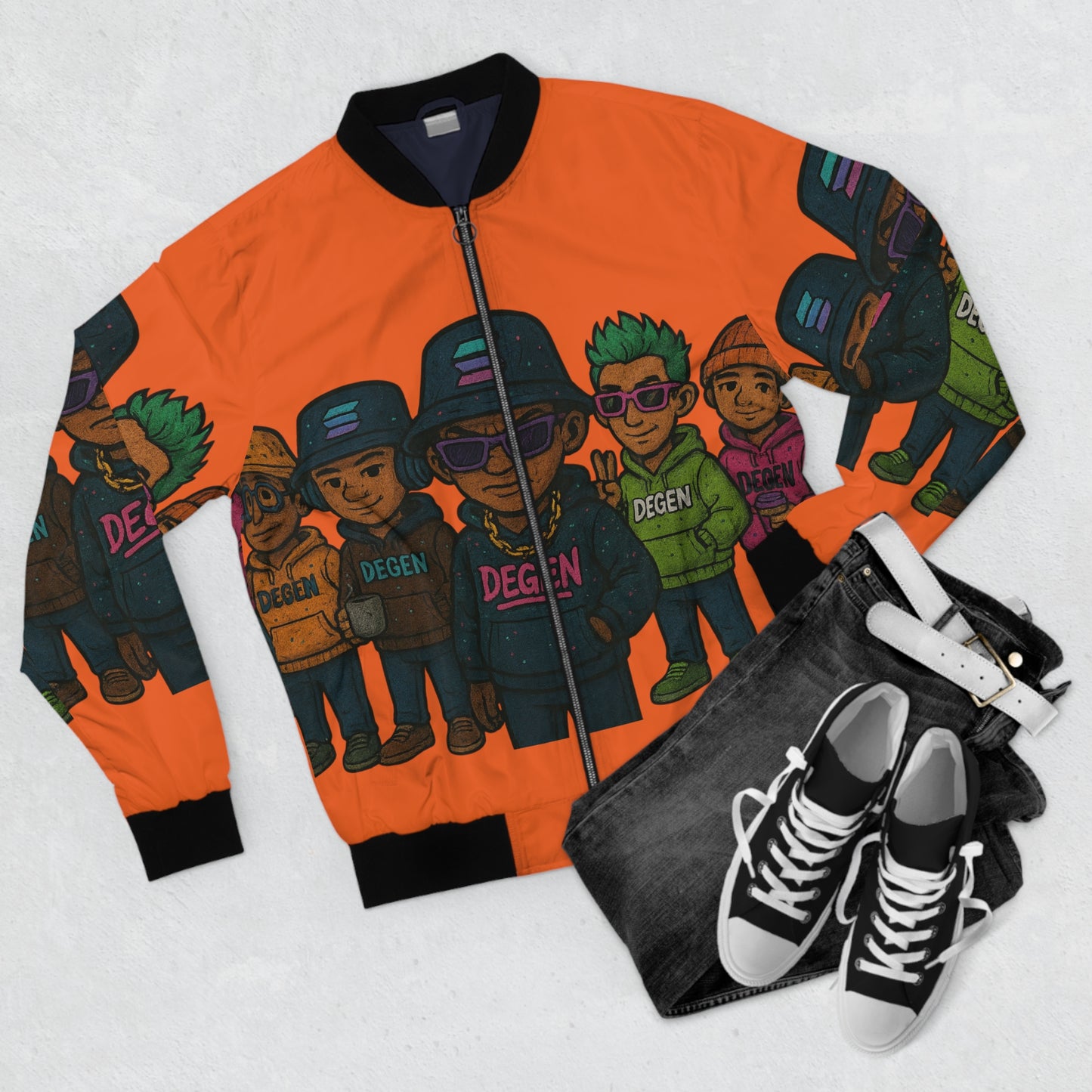 Degen Bomber Collection Vibrant Men's Bomber Jacket, Streetwear Fashion, AOP Urban Style, Gift for Him, Trendy Outerwear