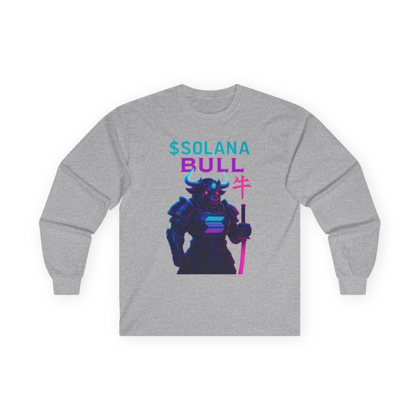 Solana Unisex Long Sleeve Tee with SOLANA BULL Design, Crypto Enthusiast Gift, Trendy Streetwear, Unique Shirt for Tech Lovers, Digital Art Apparel