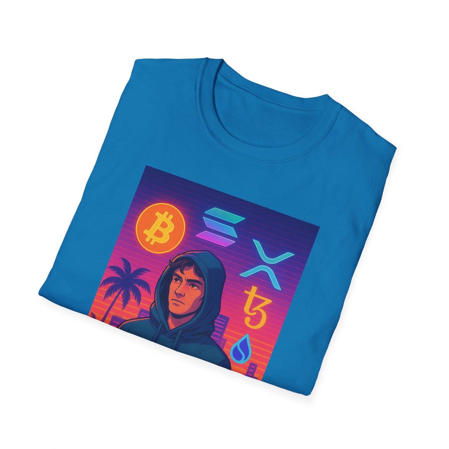 Crypto Bro Miami Neon T-Shirt, Unisex Softstyle Tee for Crypto Lovers, Bitcoin Merch, Tech Apparel, Gamer Shirt, Unique Gift Idea