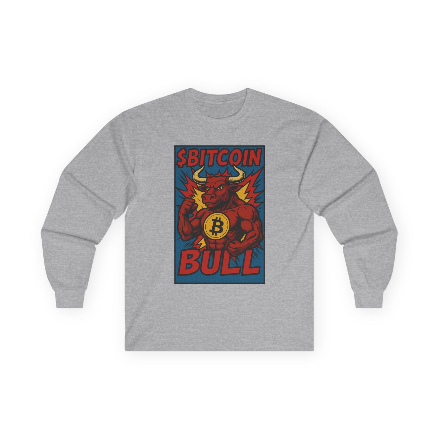 Bitcoin Bull Long Sleeve Tee, Cryptocurrency Gift, Ethereum Shirt, Funny Bitcoin Apparel, Trendy Long Sleeve Top
