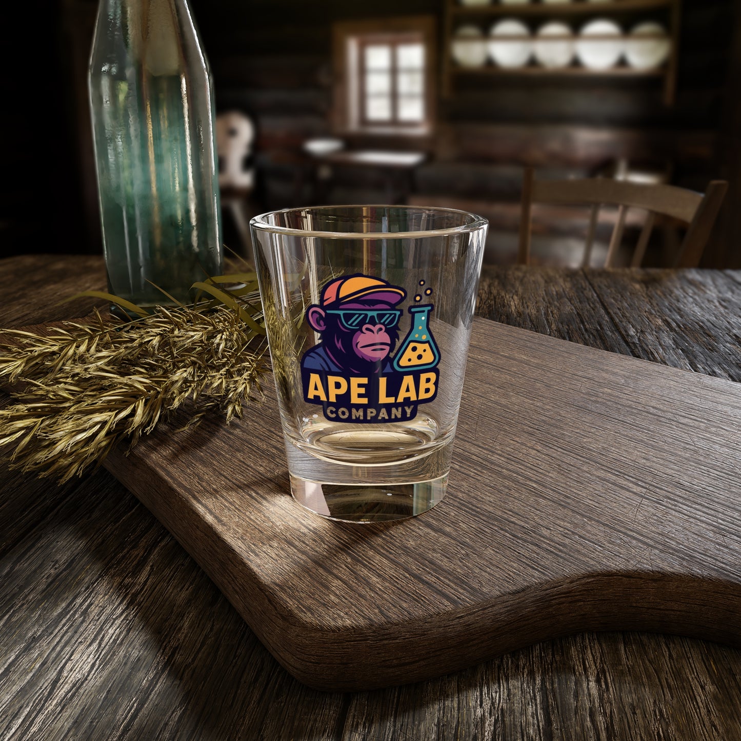 Ape Lab Company Shot Glass, Fun Party Favor, Unique Gift for Science Lovers, College Graduation, Barware for Celebrations