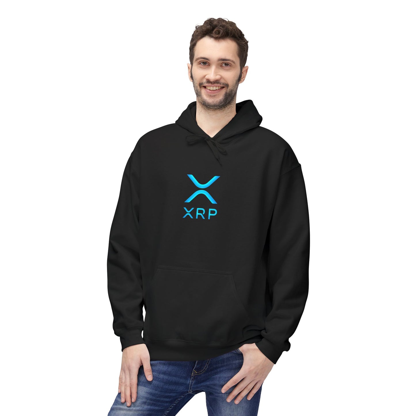 XRP Logo Fleece Hoodie for Crypto Fans, Lightweight Sweater, Ideal Gift for Techies, Unisex Crypto Apparel, Perfect for Casual Wear