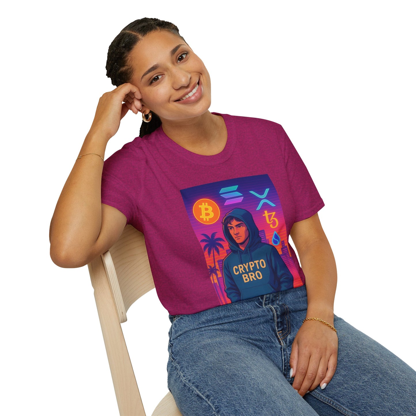 Crypto Bro Miami Neon T-Shirt, Unisex Softstyle Tee for Crypto Lovers, Bitcoin Merch, Tech Apparel, Gamer Shirt, Unique Gift Idea