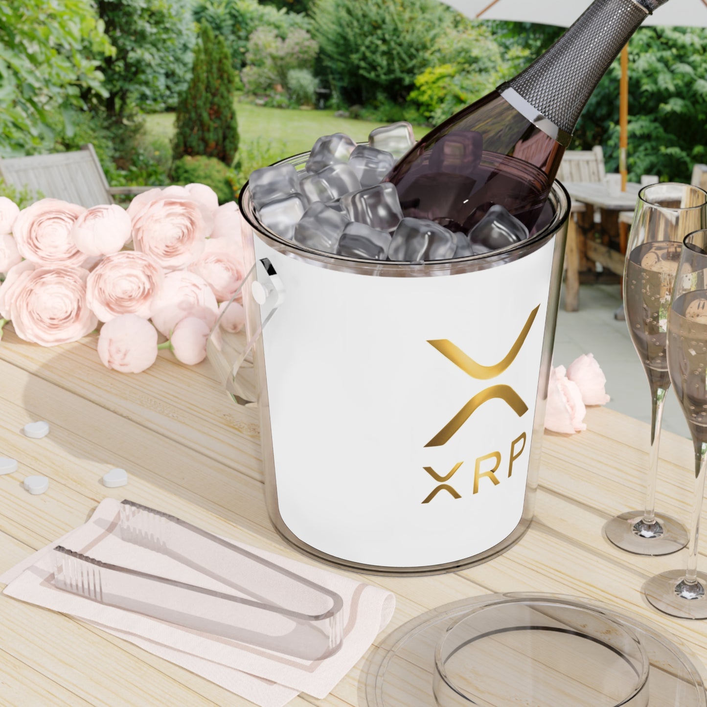 XRP Chic Ice Bucket with Tongs – Perfect for Parties, Crypto Enthusiasts, Holiday Celebrations, Modern Barware, Gift Ideas