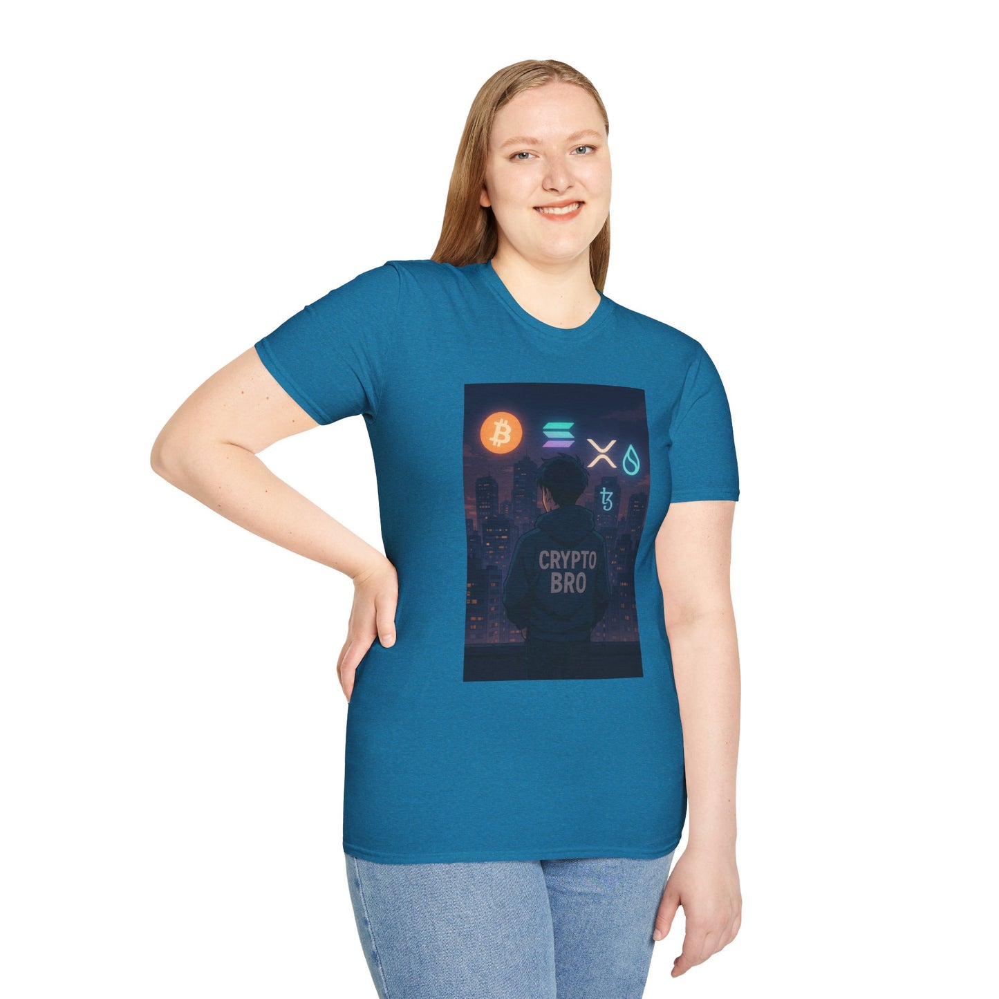 Crypto Bro Unisex Softstyle T-Shirt, Retro Gamer Apparel, Cryptocurrency Gift, Stylish Casual Wear, Graphic Tee for Men and Women