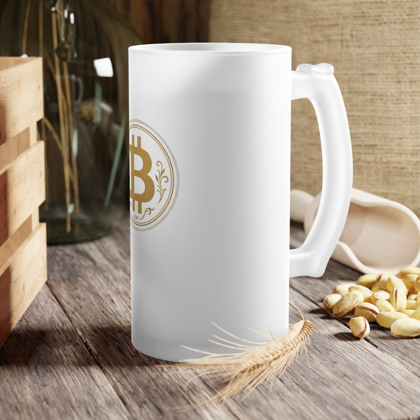Bitcoin Frosted Glass Beer Mug with Bitcoin Design | Unique Gift for Crypto Enthusiasts | Perfect for Parties, Gifting, Celebrations and Home Bar