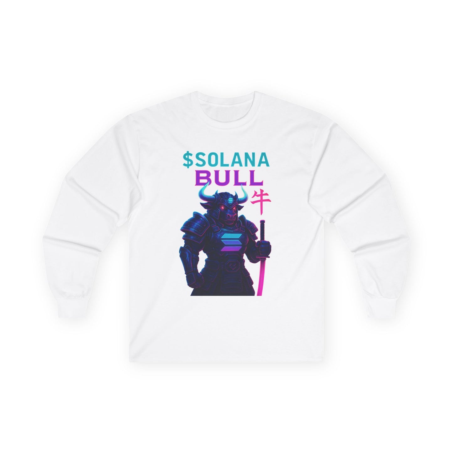 Solana Unisex Long Sleeve Tee with SOLANA BULL Design, Crypto Enthusiast Gift, Trendy Streetwear, Unique Shirt for Tech Lovers, Digital Art Apparel