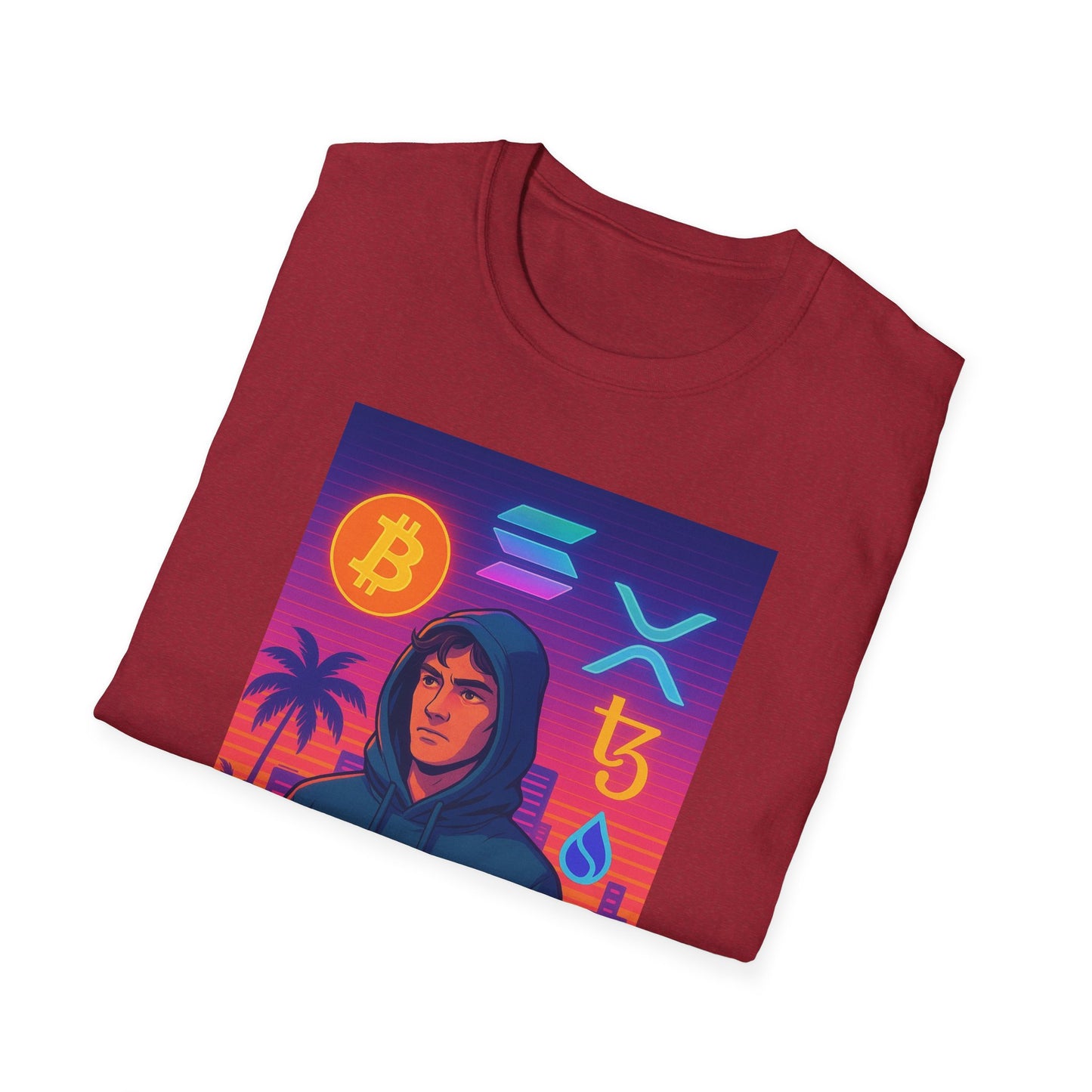 Crypto Bro Miami Neon T-Shirt, Unisex Softstyle Tee for Crypto Lovers, Bitcoin Merch, Tech Apparel, Gamer Shirt, Unique Gift Idea