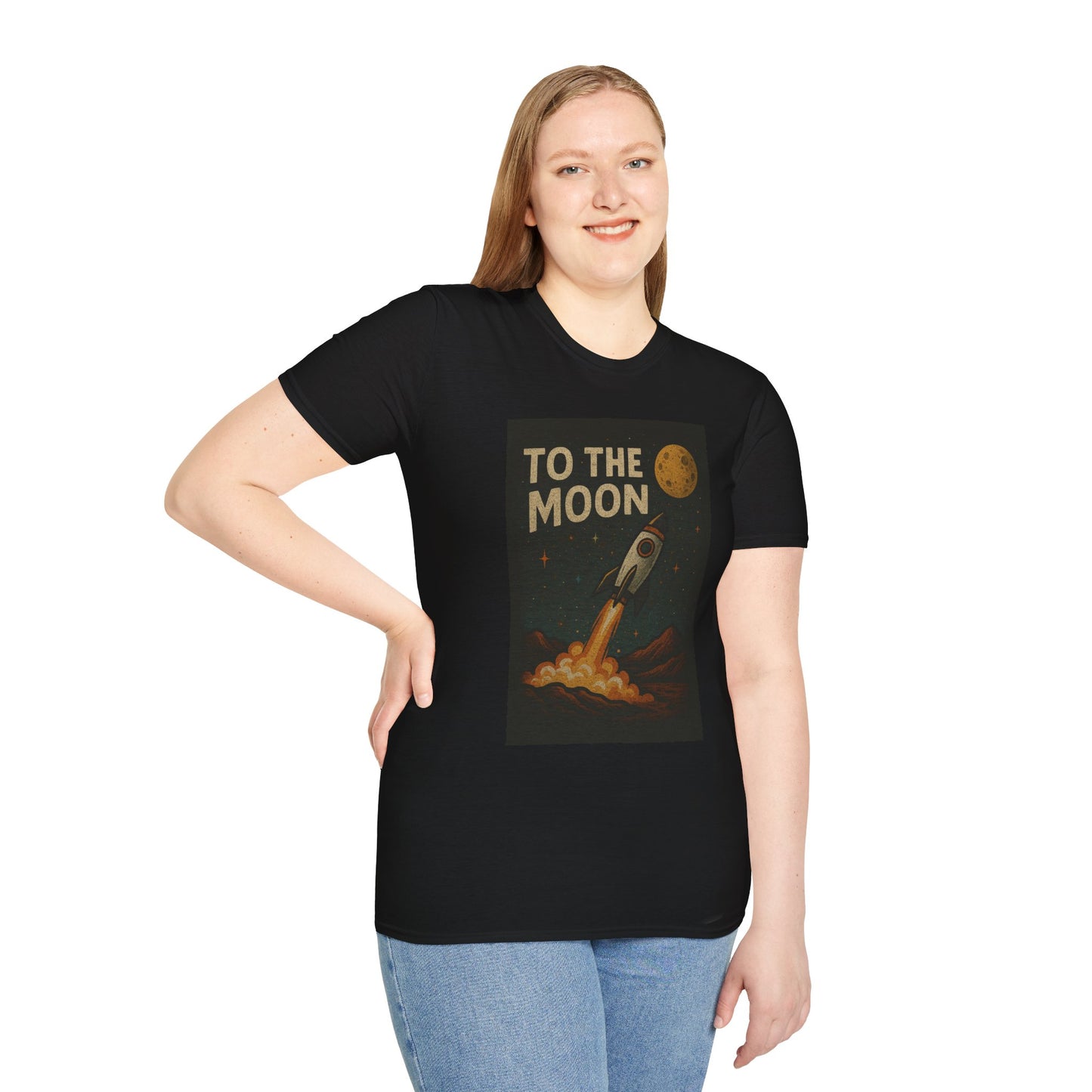 To the Moon Unisex Softstyle T-Shirt, Cute T-Shirt, Space Graphic Tee, Astronomy Lover Gift, Casual Shirt for All Occasions