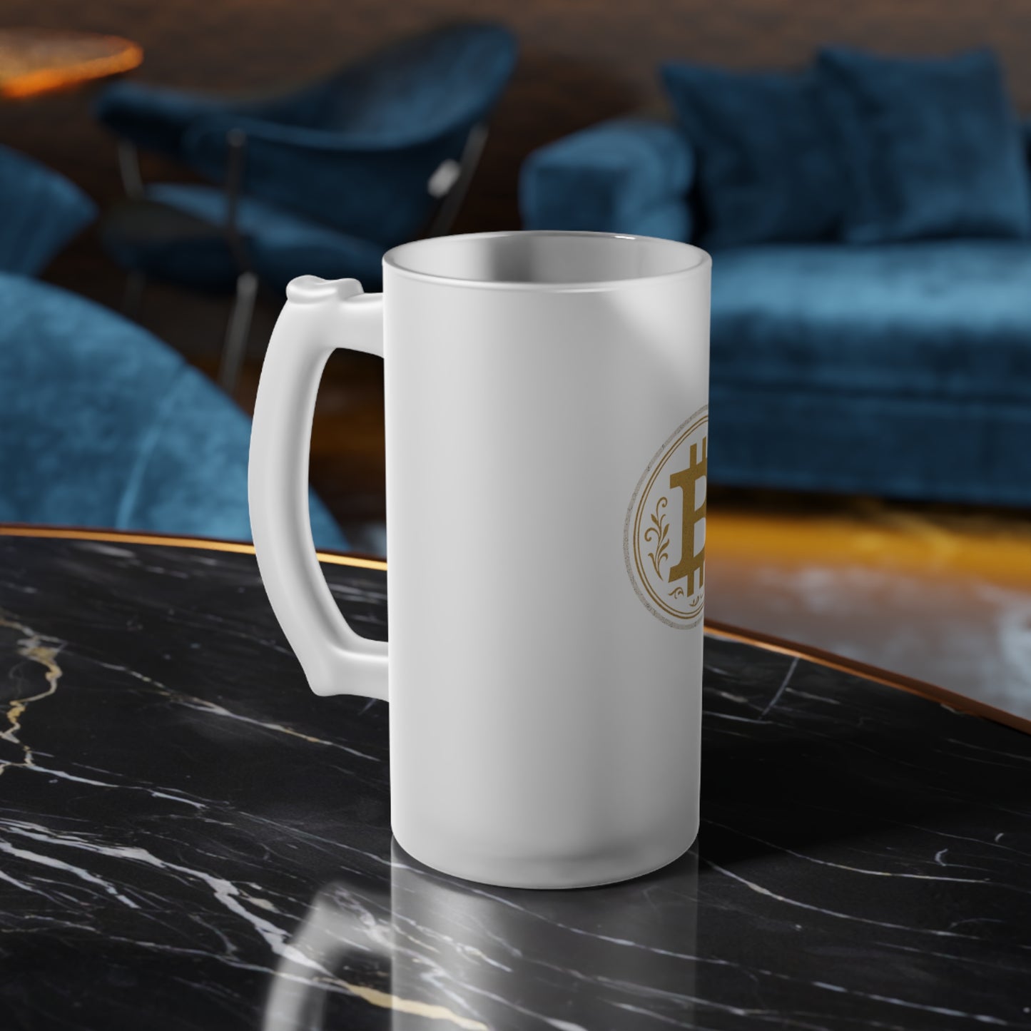 Bitcoin Frosted Glass Beer Mug with Bitcoin Design | Unique Gift for Crypto Enthusiasts | Perfect for Parties, Gifting, Celebrations and Home Bar