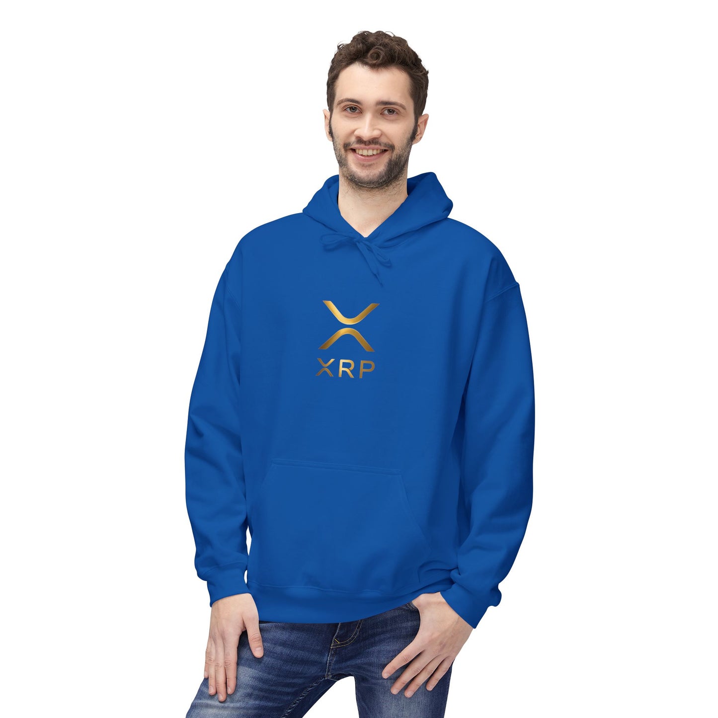 XRP Gold Logo Fleece Hoodie, Unisex Pullover, Cryptocurrency Apparel, Gift for Crypto Enthusiasts, Casual Streetwear, Perfect for Winter