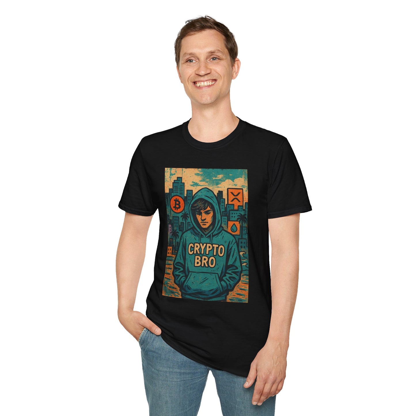Crypto Bro Unisex Softstyle T-Shirt, Bitcoin Apparel, Cryptocurrency Gift, Casual Wear, Trendy Graphic Tee