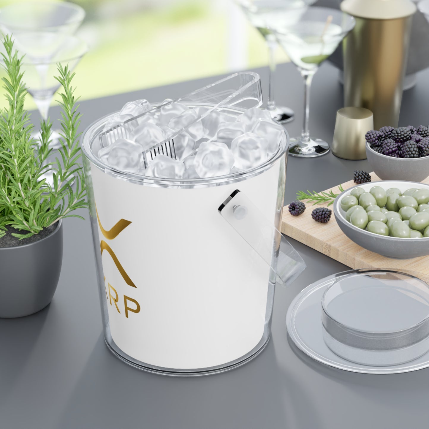 XRP Chic Ice Bucket with Tongs – Perfect for Parties, Crypto Enthusiasts, Holiday Celebrations, Modern Barware, Gift Ideas