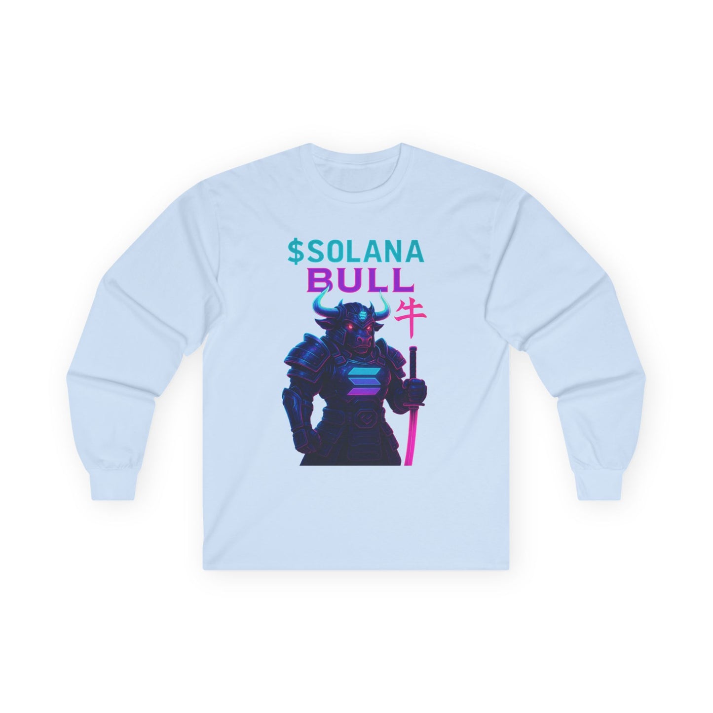 Solana Unisex Long Sleeve Tee with SOLANA BULL Design, Crypto Enthusiast Gift, Trendy Streetwear, Unique Shirt for Tech Lovers, Digital Art Apparel