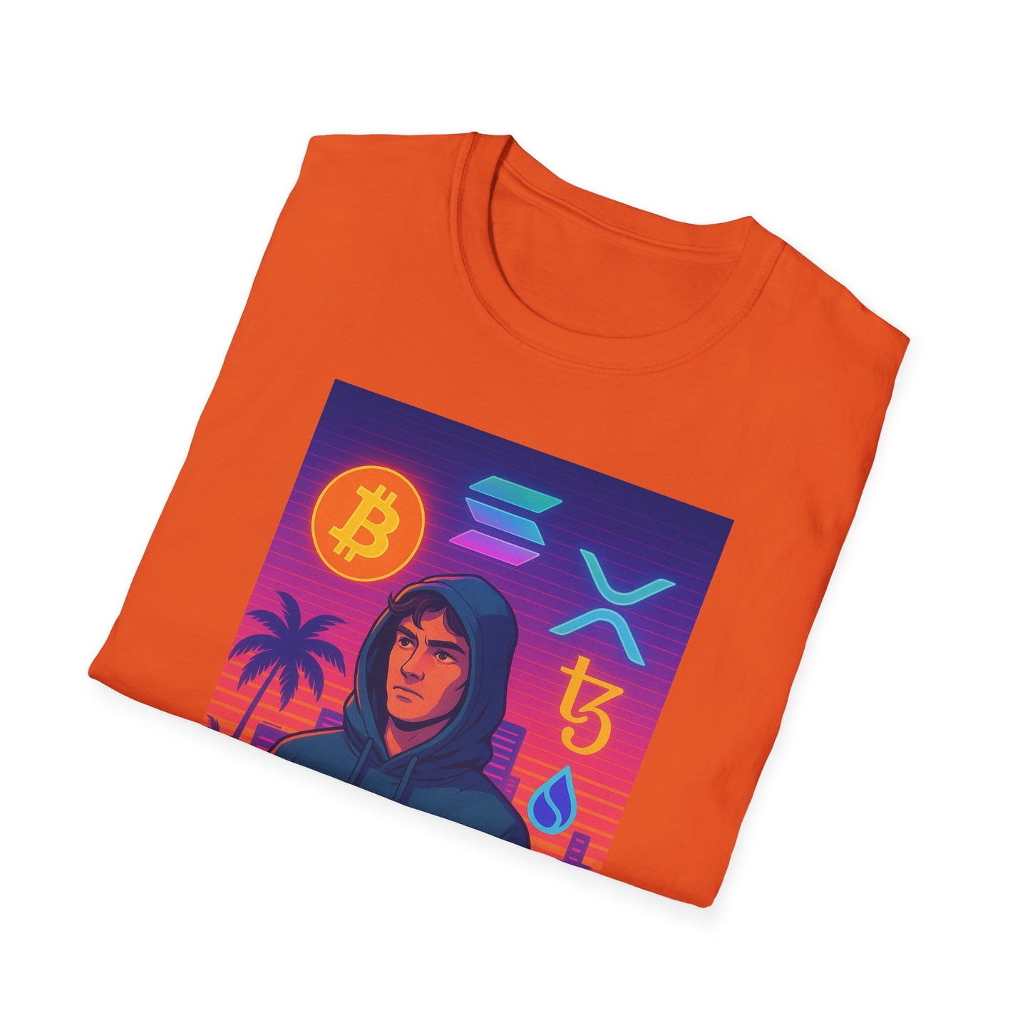 Crypto Bro Miami Neon T-Shirt, Unisex Softstyle Tee for Crypto Lovers, Bitcoin Merch, Tech Apparel, Gamer Shirt, Unique Gift Idea