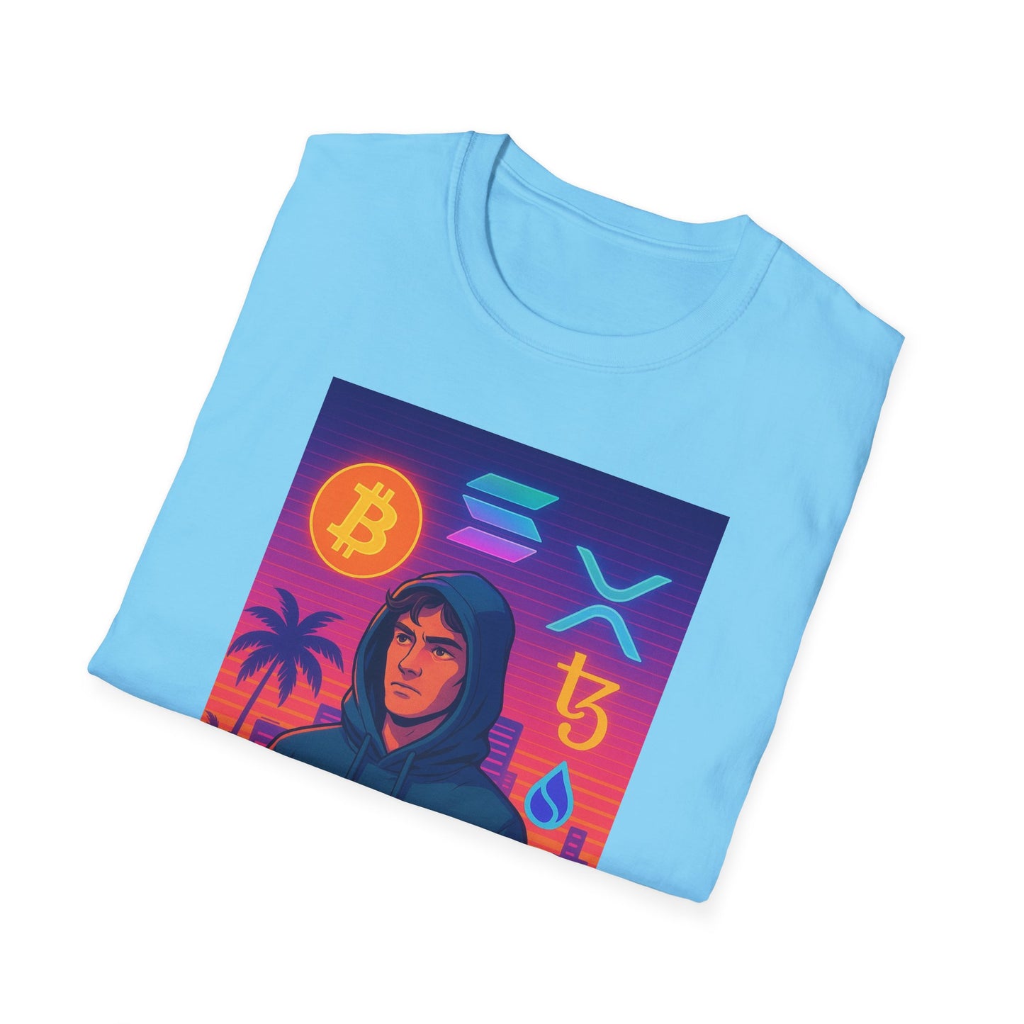 Crypto Bro Miami Neon T-Shirt, Unisex Softstyle Tee for Crypto Lovers, Bitcoin Merch, Tech Apparel, Gamer Shirt, Unique Gift Idea