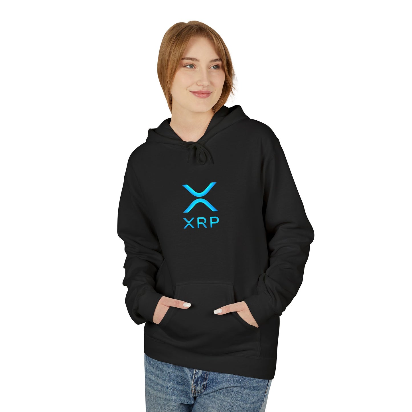XRP Logo Fleece Hoodie for Crypto Fans, Lightweight Sweater, Ideal Gift for Techies, Unisex Crypto Apparel, Perfect for Casual Wear