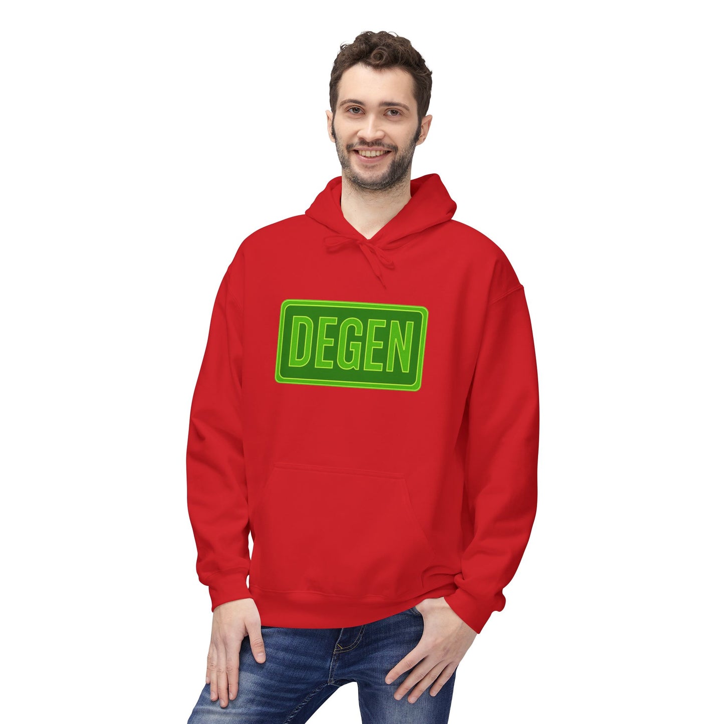 Degen Collection Casual Fleece Hoodie with 'DEGEN' Graphic, Cozy Streetwear, Perfect for Every Day, Great Gift for Friends, Ideal for Layering