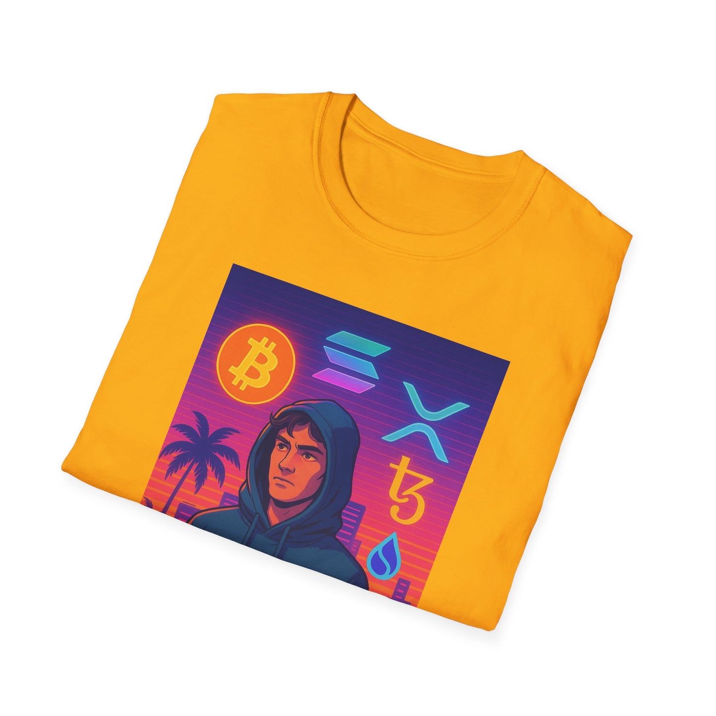 Crypto Bro Miami Neon T-Shirt, Unisex Softstyle Tee for Crypto Lovers, Bitcoin Merch, Tech Apparel, Gamer Shirt, Unique Gift Idea