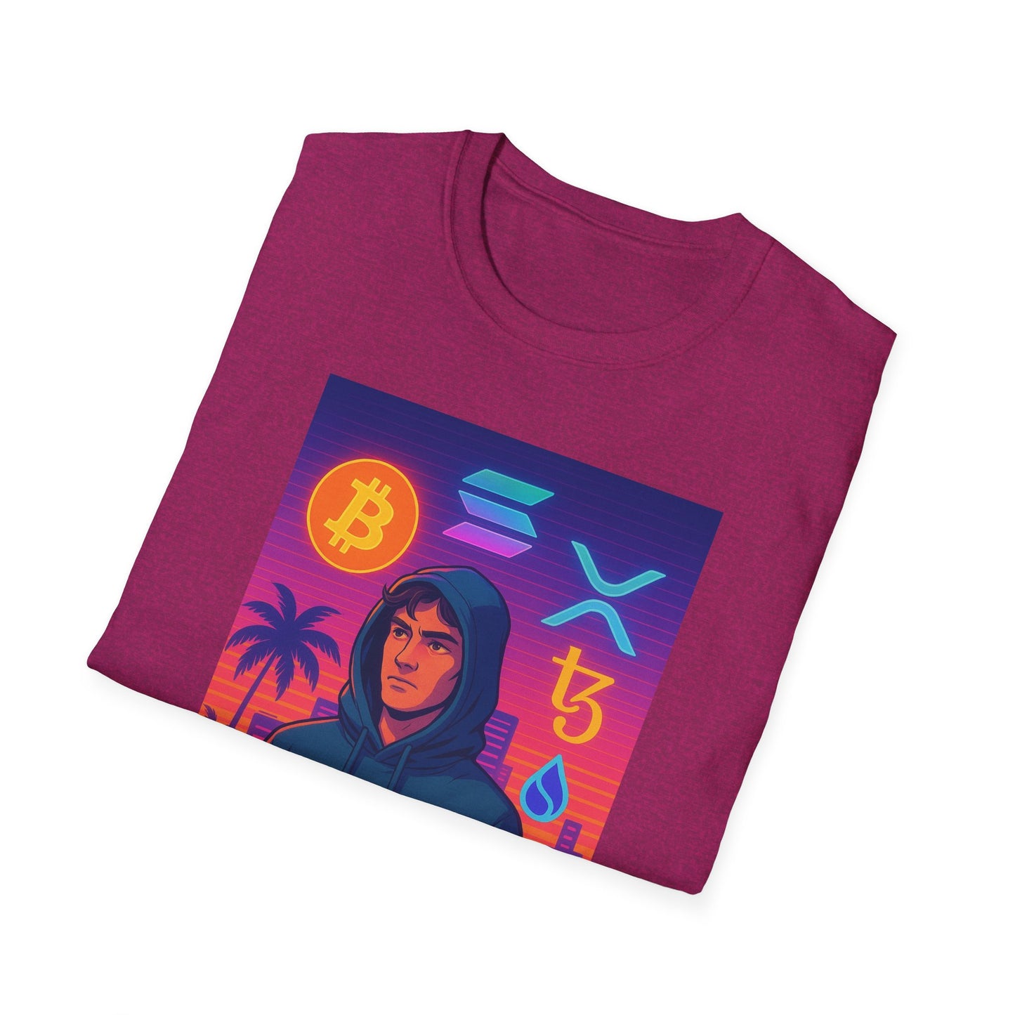 Crypto Bro Miami Neon T-Shirt, Unisex Softstyle Tee for Crypto Lovers, Bitcoin Merch, Tech Apparel, Gamer Shirt, Unique Gift Idea