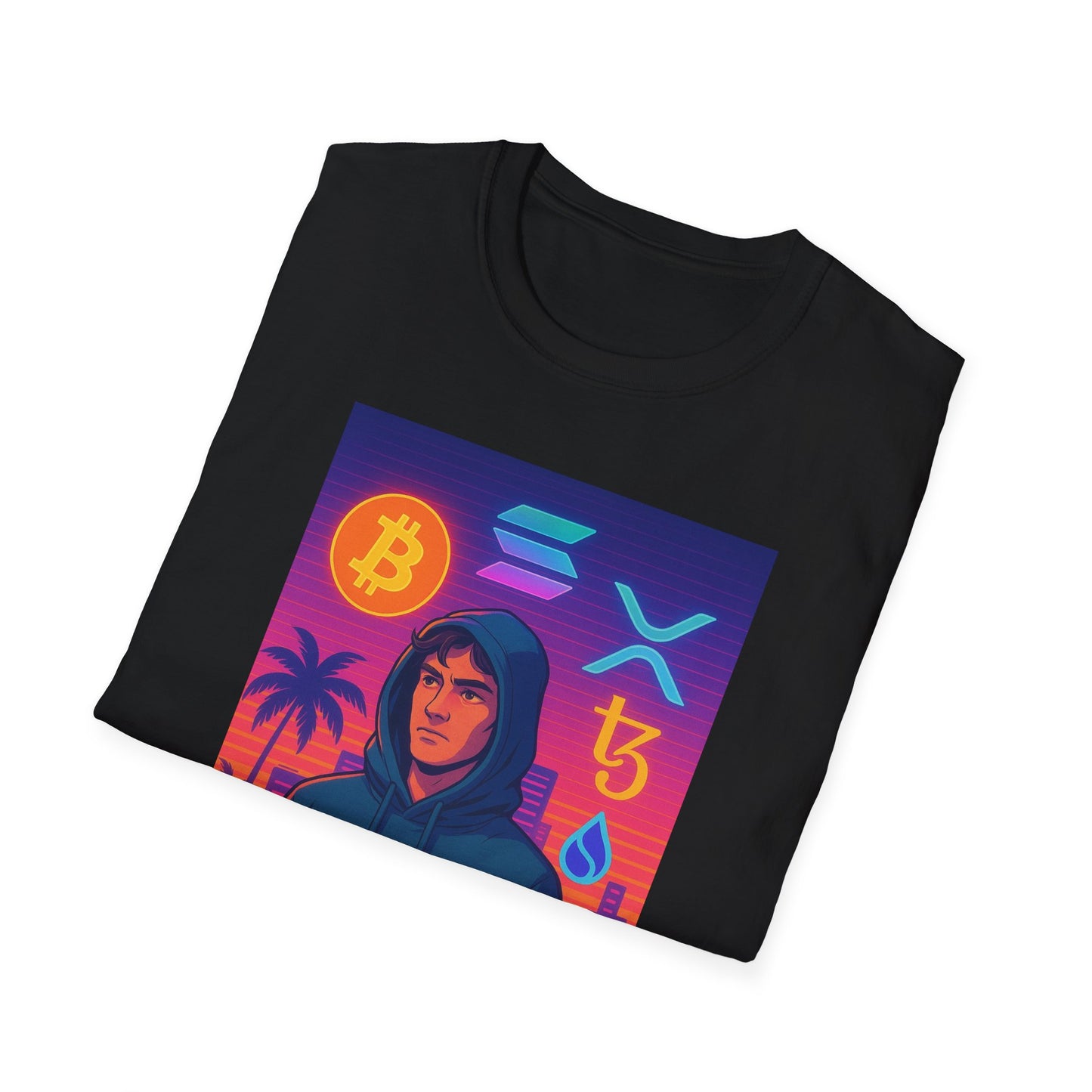 Crypto Bro Miami Neon T-Shirt, Unisex Softstyle Tee for Crypto Lovers, Bitcoin Merch, Tech Apparel, Gamer Shirt, Unique Gift Idea