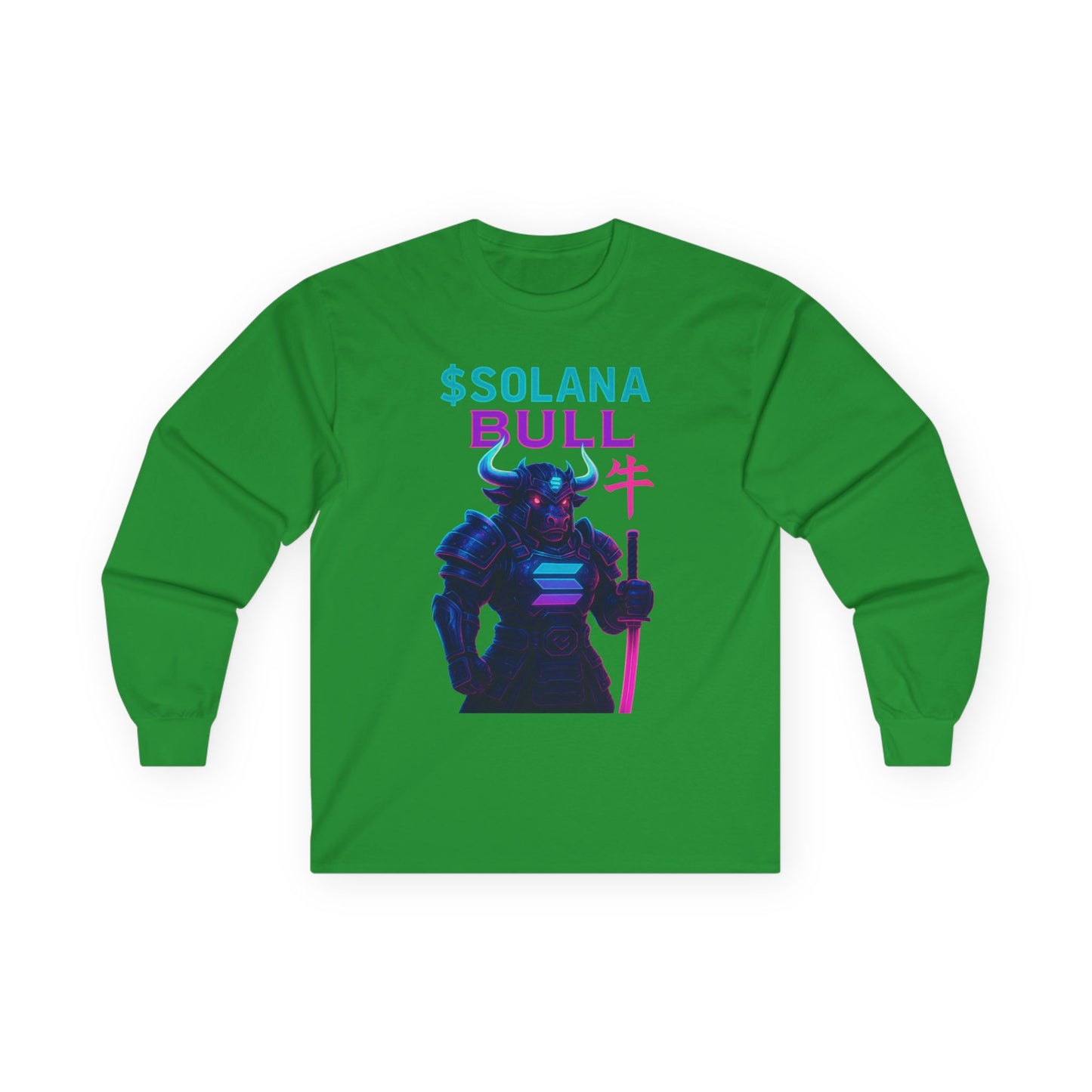 Solana Unisex Long Sleeve Tee with SOLANA BULL Design, Crypto Enthusiast Gift, Trendy Streetwear, Unique Shirt for Tech Lovers, Digital Art Apparel