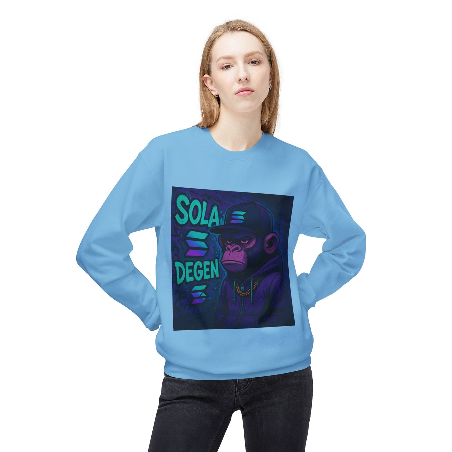 Solana Degen Sweatshirt, Unisex Graphic Crewneck, Crypto Fashion, Trendy Sweatshirt, Gift for Crypto Enthusiasts