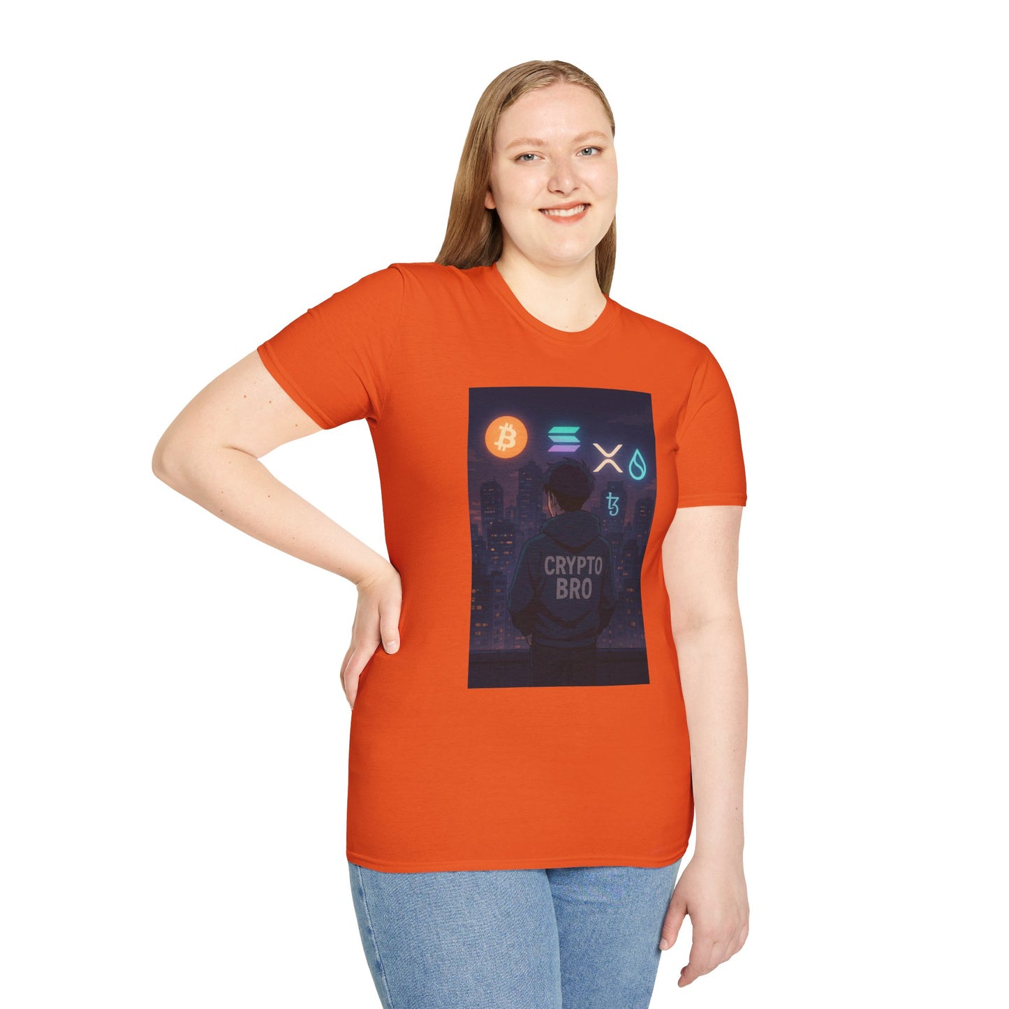 Crypto Bro Unisex Softstyle T-Shirt, Retro Gamer Apparel, Cryptocurrency Gift, Stylish Casual Wear, Graphic Tee for Men and Women