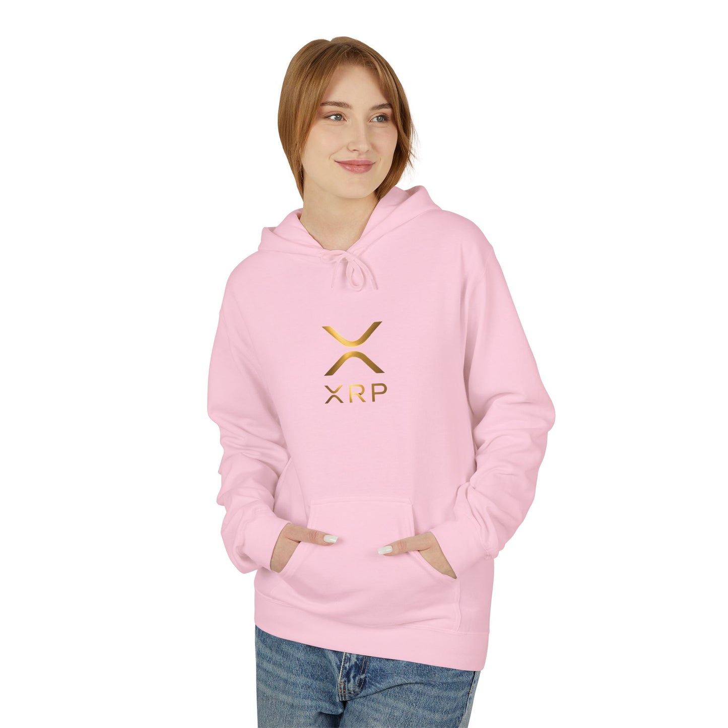 XRP Gold Logo Fleece Hoodie, Unisex Pullover, Cryptocurrency Apparel, Gift for Crypto Enthusiasts, Casual Streetwear, Perfect for Winter