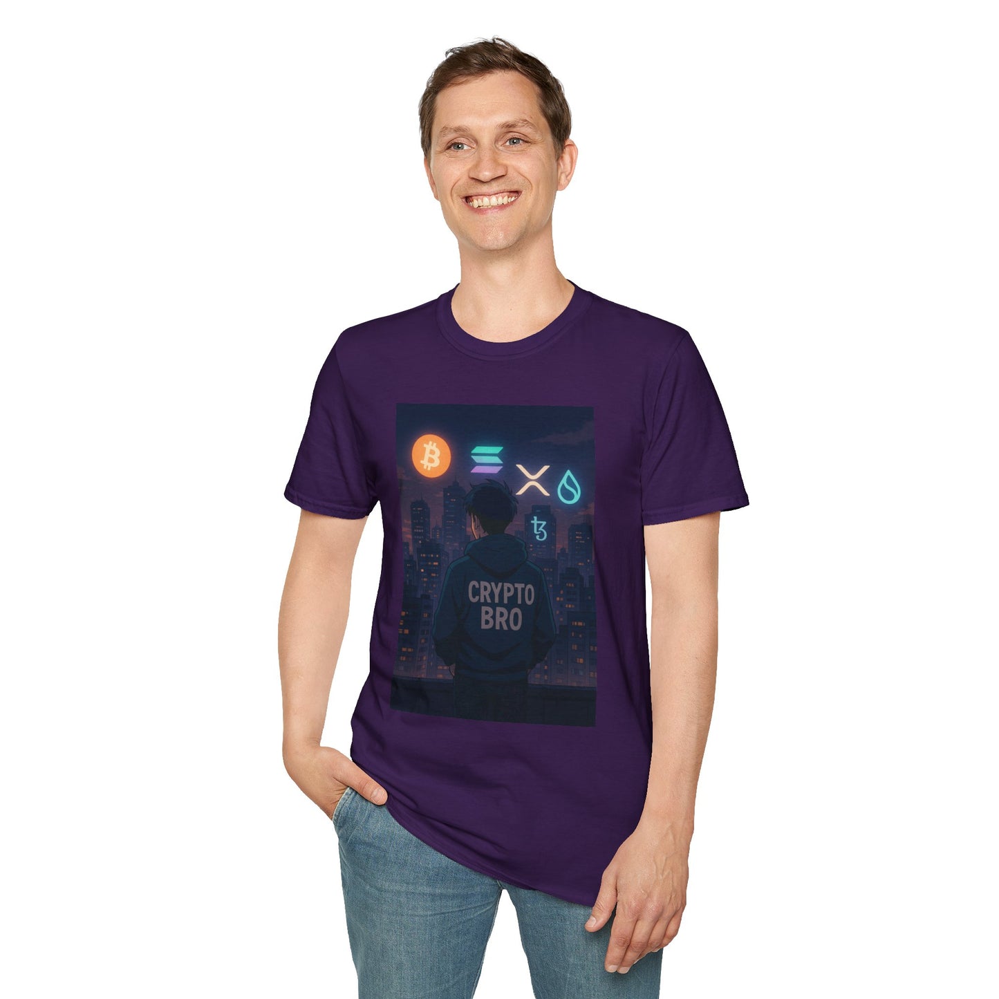 Crypto Bro Unisex Softstyle T-Shirt, Retro Gamer Apparel, Cryptocurrency Gift, Stylish Casual Wear, Graphic Tee for Men and Women