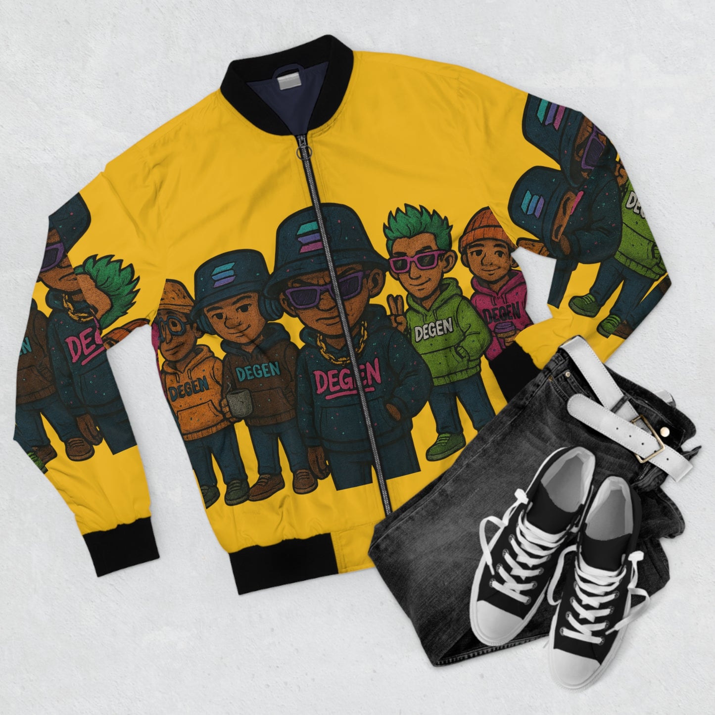 Degen Bomber Collection Colorful Cartoon Bomber Jacket, Casual Streetwear, Unique Men's Jacket, Gift for Him, Fashionable Layering Piece