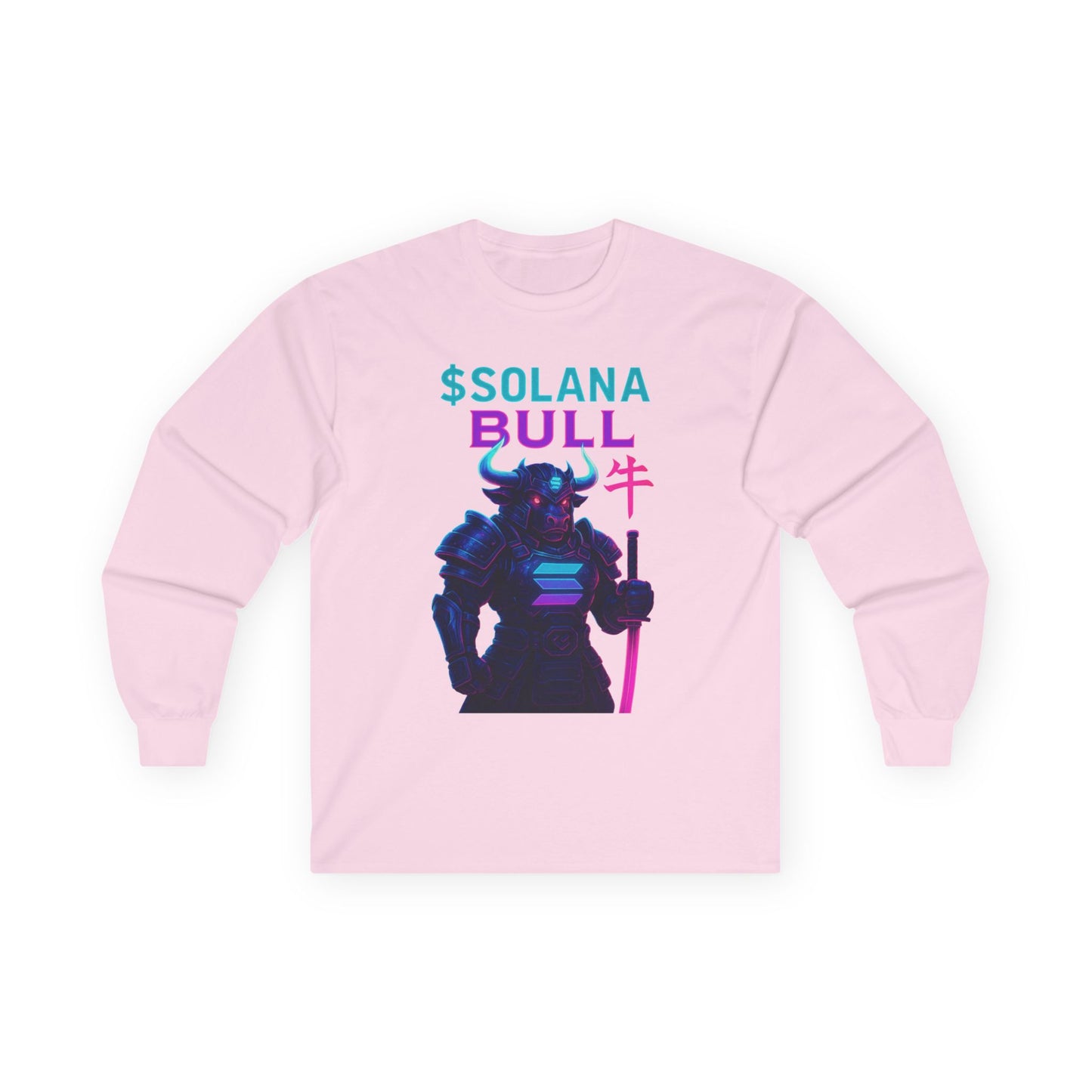 Solana Unisex Long Sleeve Tee with SOLANA BULL Design, Crypto Enthusiast Gift, Trendy Streetwear, Unique Shirt for Tech Lovers, Digital Art Apparel