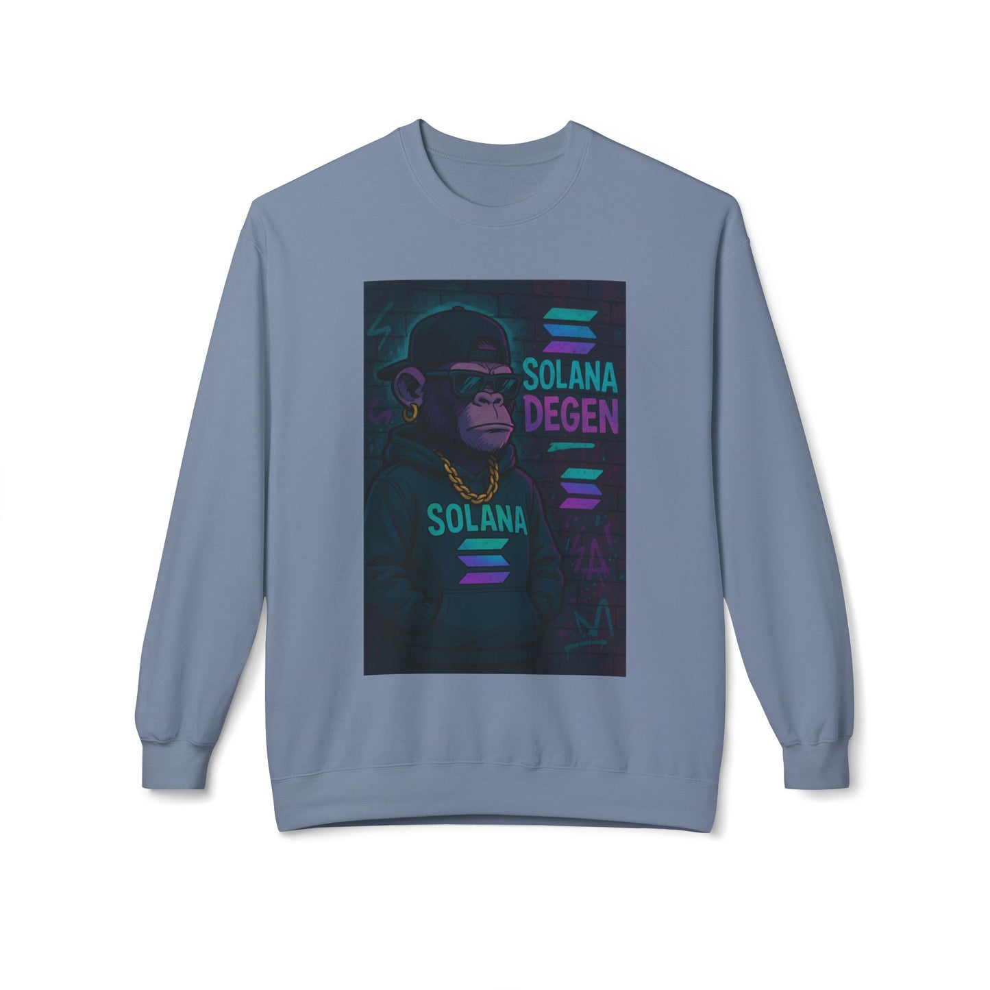 Solana Degen Fleece Sweatshirt, Cozy Crewneck, Unisex Apparel, Gift for Crypto Lovers, Stylish Casual Wear, Trendy Streetwear