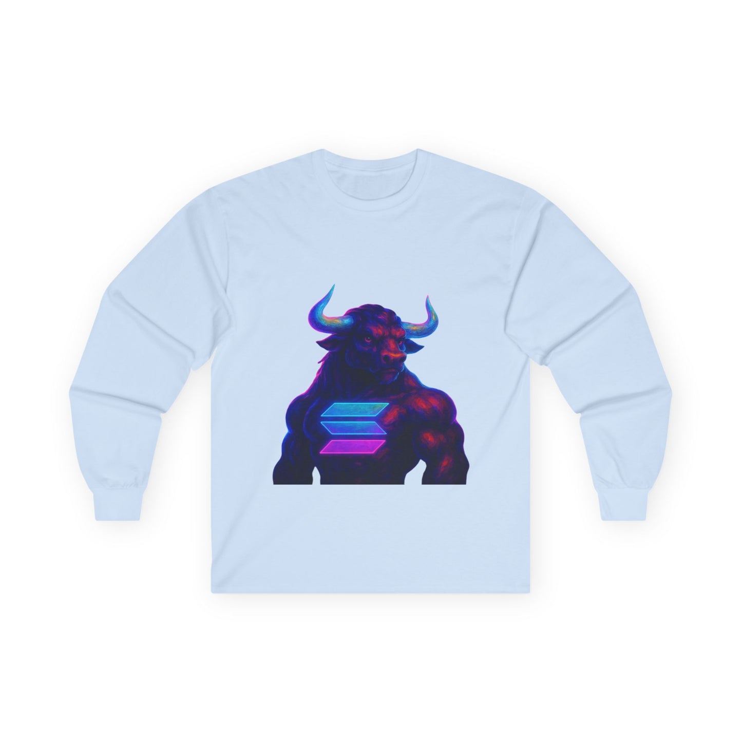 Solana Retro Bull Graphic Tee, Unisex Long Sleeve Shirt, Vintage Style Apparel, Gift for Him/Her, Cool Casual Wear, Cyberpunk Vibes