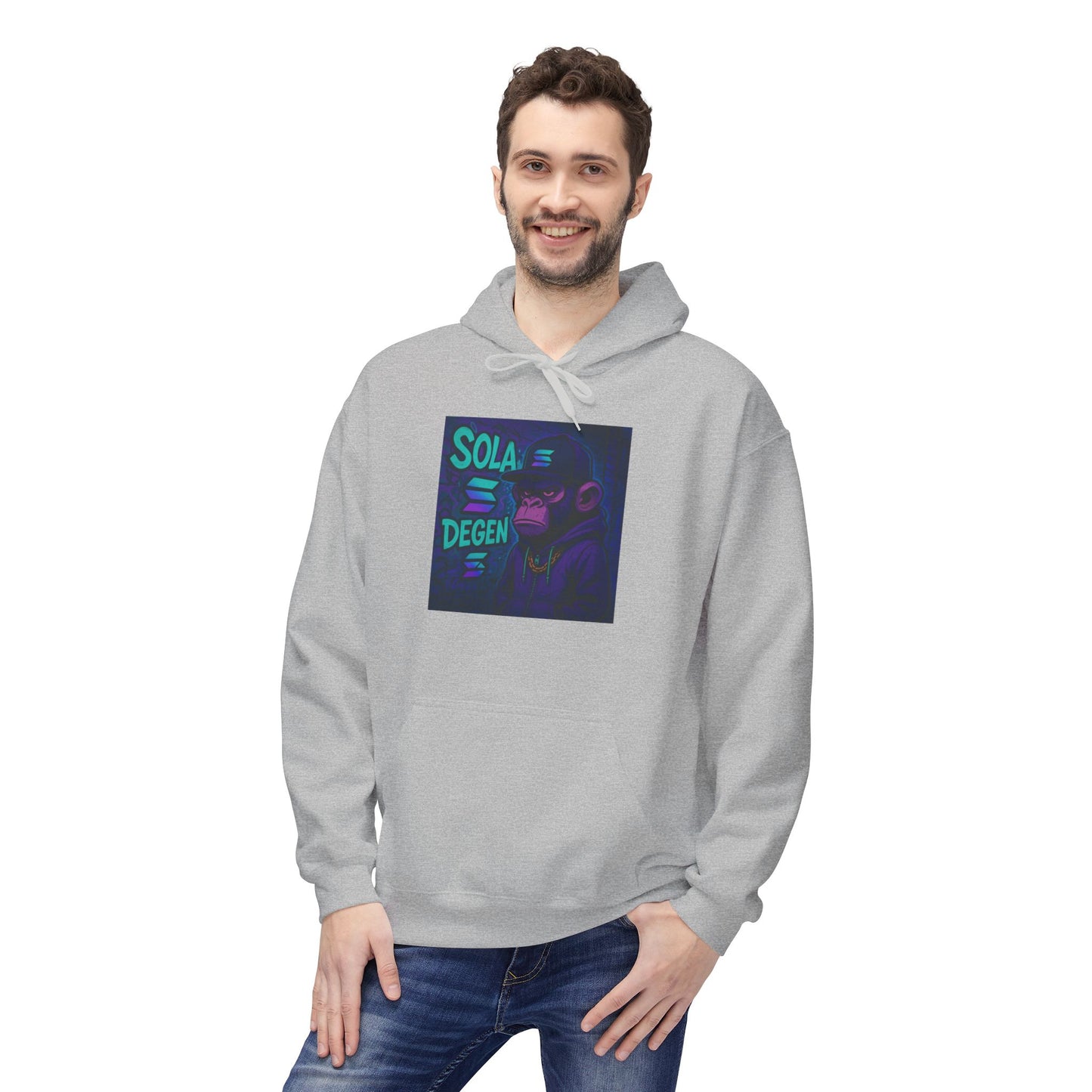Solana Degen Mode Fleece Hoodie with Motivational Art | Cozy Unisex Hoodie for Casual Wear, Gifts, Relaxation, Streetwear, Everyday Comfort