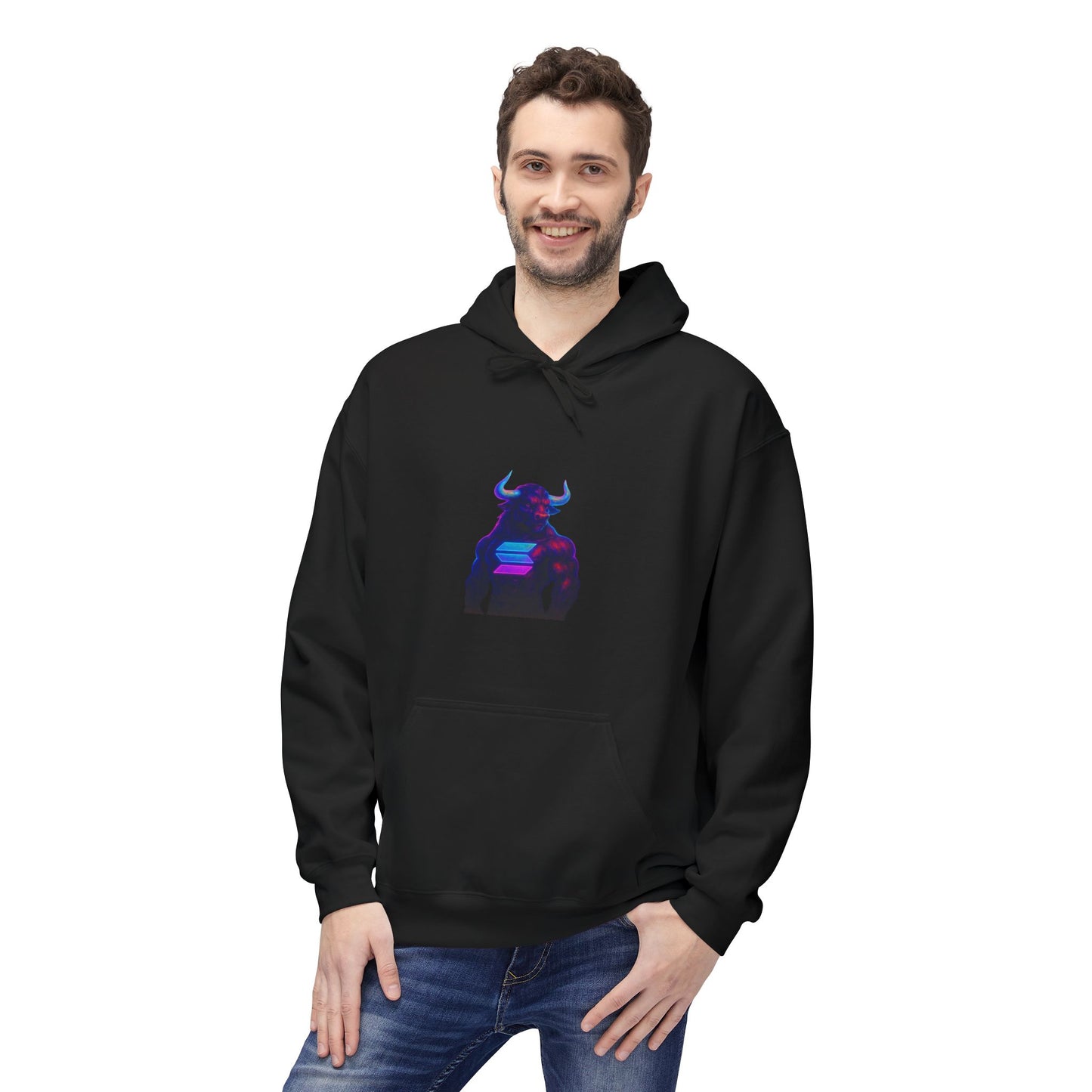 Solana Bull Colorful Bull Graphic Hoodie, Unisex Fleece Sweatshirt, Casual Outfit, Gift for Him/Her, Spring/Fall Wear, Streetwear