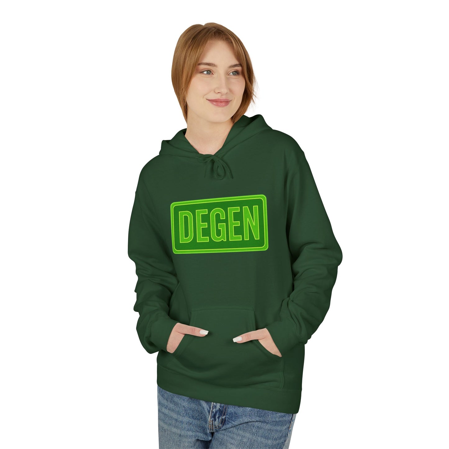 Degen Collection Casual Fleece Hoodie with 'DEGEN' Graphic, Cozy Streetwear, Perfect for Every Day, Great Gift for Friends, Ideal for Layering
