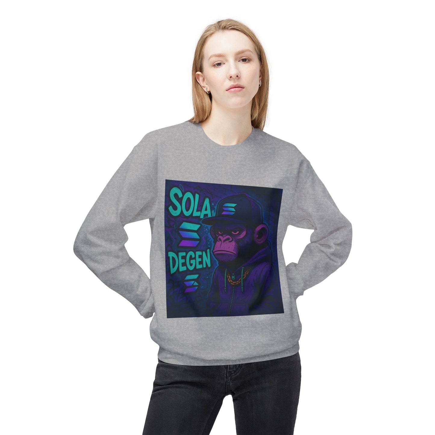 Solana Degen Sweatshirt, Unisex Graphic Crewneck, Crypto Fashion, Trendy Sweatshirt, Gift for Crypto Enthusiasts