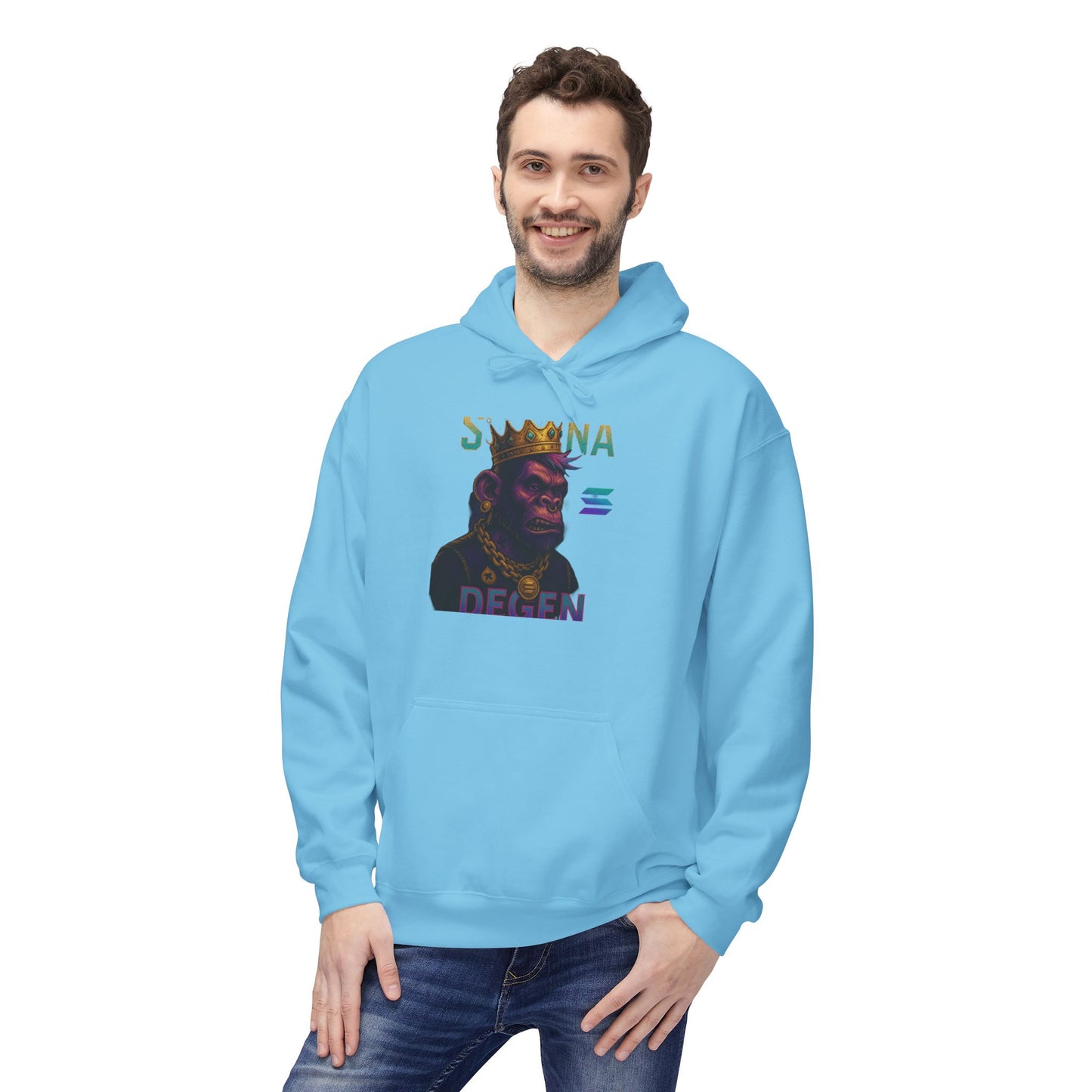 Solana Degen Mode King Inspired Unisex Hoodie, Cozy Streetwear, Gift for Him/Her, Casual Layering, Perfect for Relaxing & Celebrations
