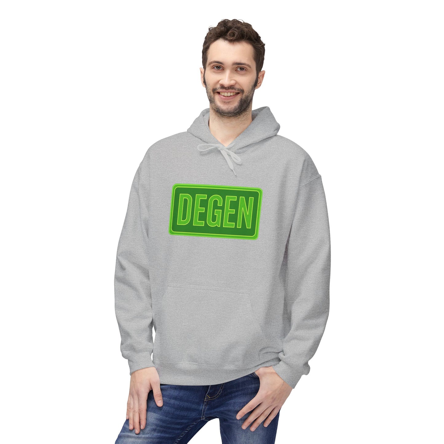 Degen Collection Casual Fleece Hoodie with 'DEGEN' Graphic, Cozy Streetwear, Perfect for Every Day, Great Gift for Friends, Ideal for Layering