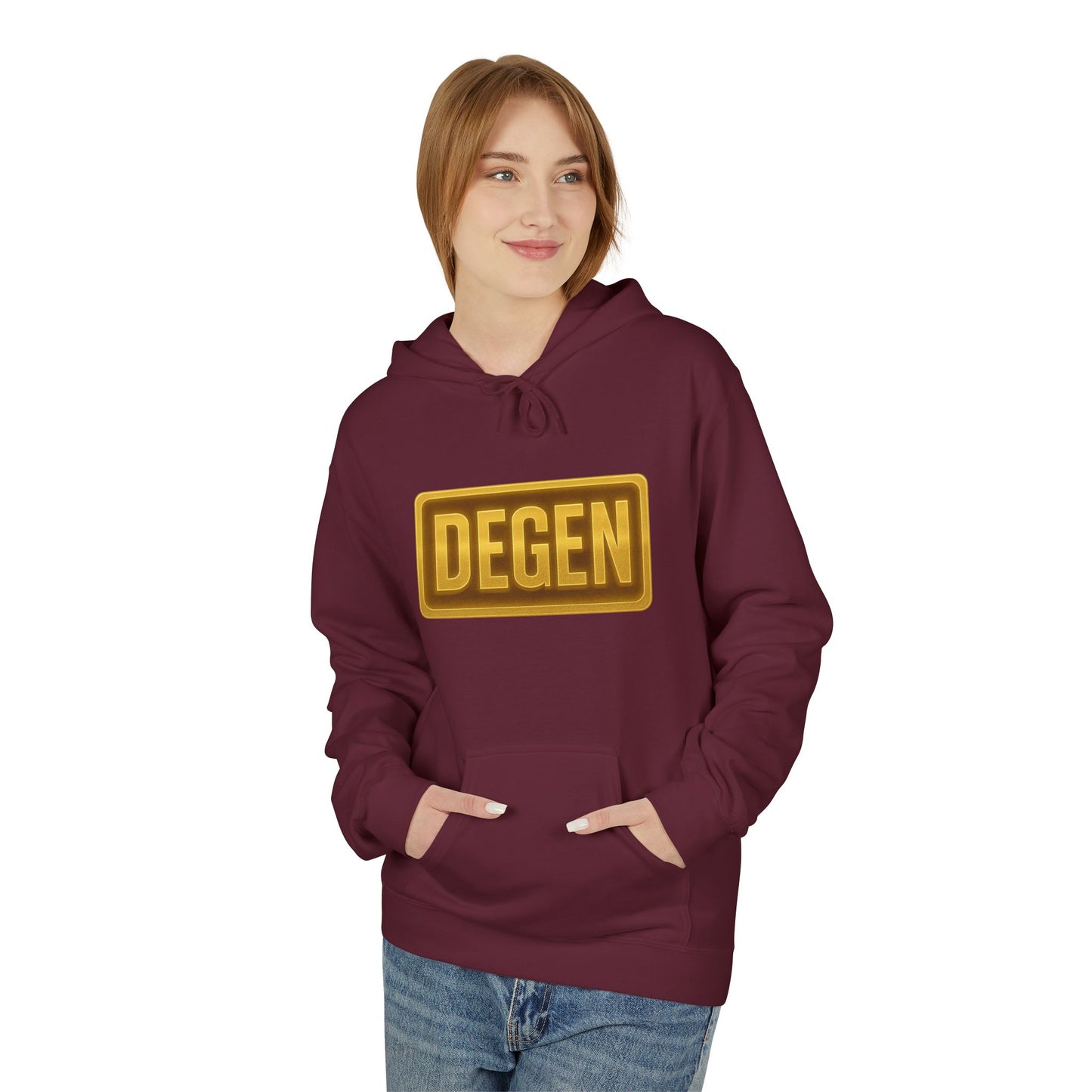 Degen Collection Unisex Fleece Hoodie with 'DEGEN' Design, Cozy Gift, Casual Wear, Streetwear, Perfect for Everyday Use, Fun and Unique Fashion