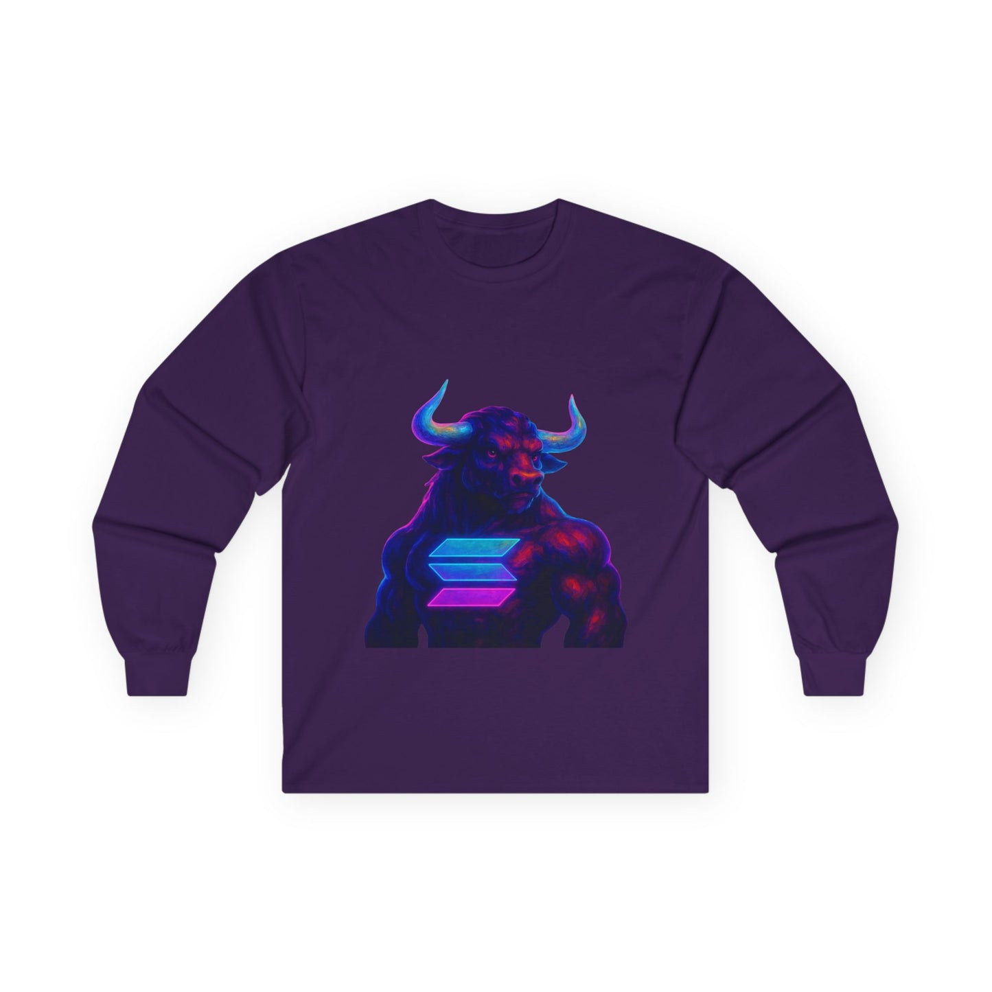 Solana Retro Bull Graphic Tee, Unisex Long Sleeve Shirt, Vintage Style Apparel, Gift for Him/Her, Cool Casual Wear, Cyberpunk Vibes