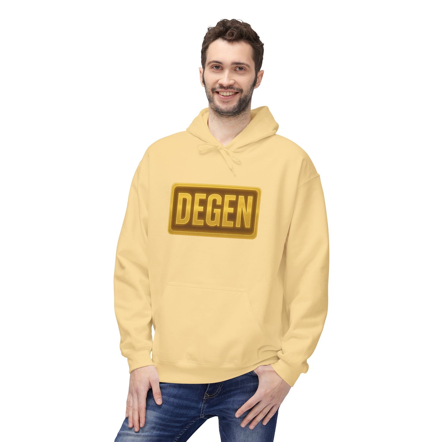 Degen Collection Unisex Fleece Hoodie with 'DEGEN' Design, Cozy Gift, Casual Wear, Streetwear, Perfect for Everyday Use, Fun and Unique Fashion