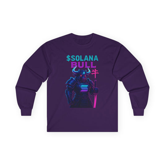 Solana Unisex Long Sleeve Tee with SOLANA BULL Design, Crypto Enthusiast Gift, Trendy Streetwear, Unique Shirt for Tech Lovers, Digital Art Apparel
